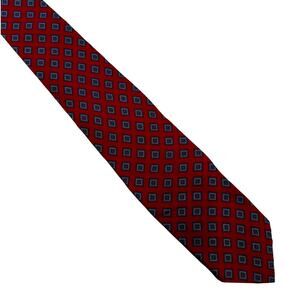 Vintage Resilio Red Silk Blue Diamond Pattern Necktie